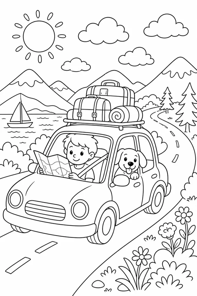 Summer Vacation Road Trip Car coloring page