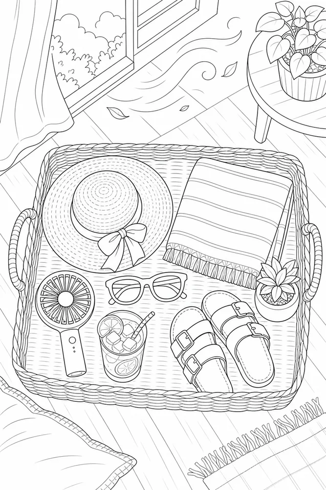 Summer Weather Summer weather cozy indoor moment coloring page