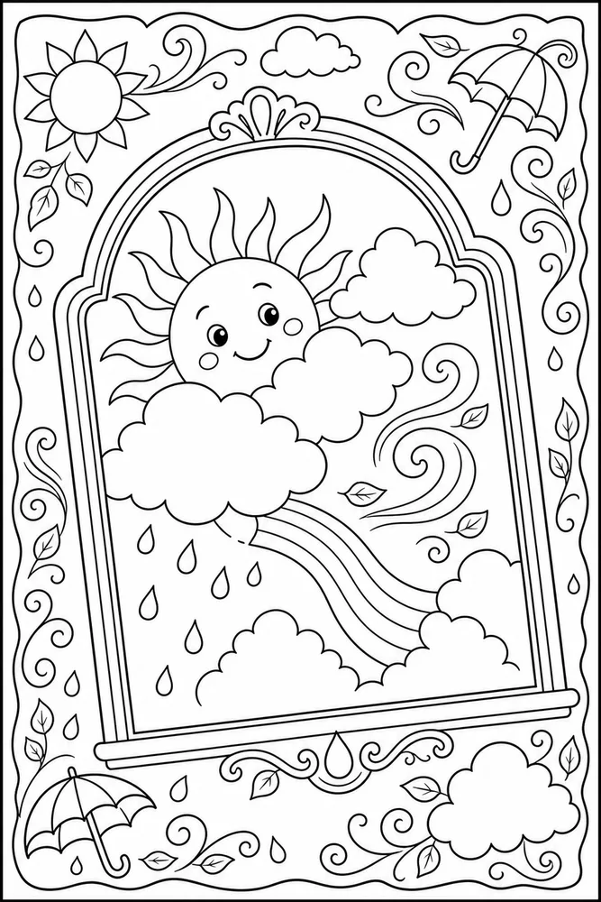 Summer Weather Summer weather decorative border coloring page