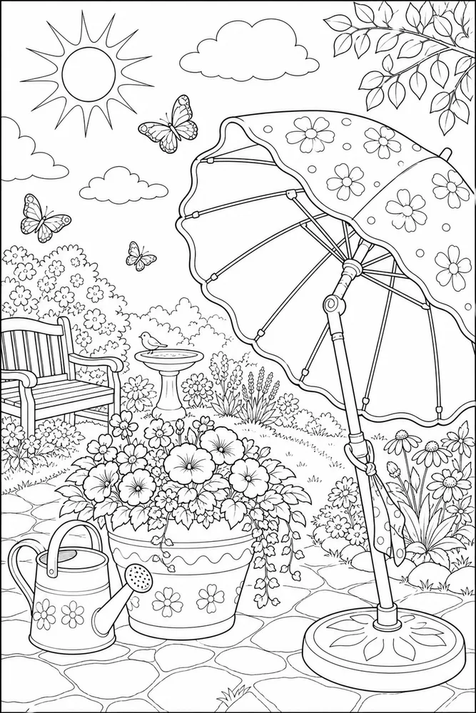 Summer Weather Summer weather garden setting coloring page