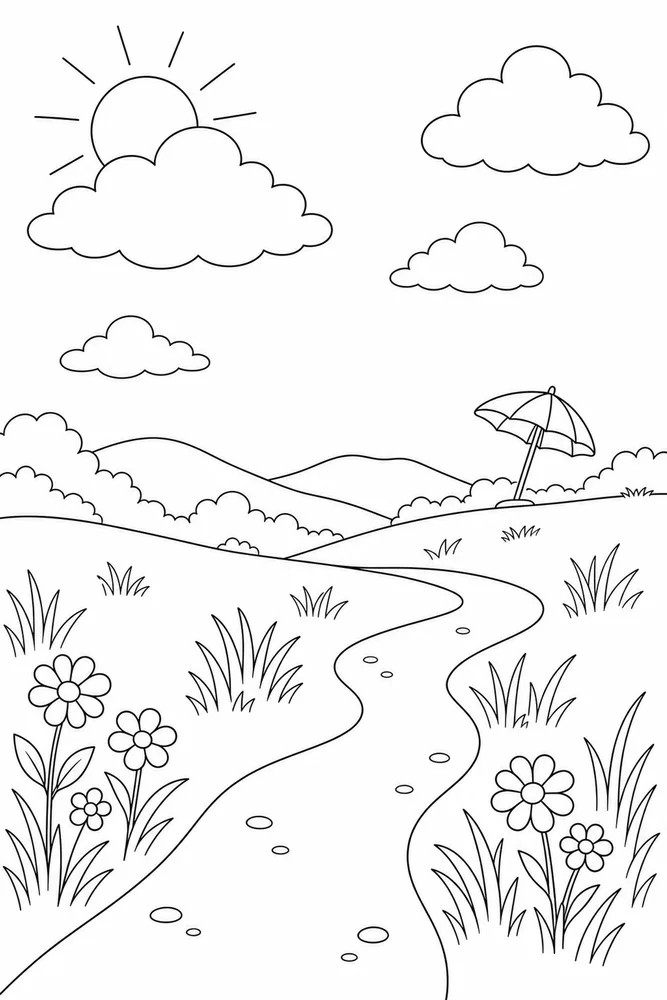 Summer Weather Summer weather habitat background coloring page