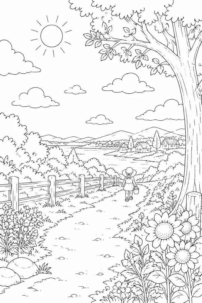 Summer Weather Summer weather outdoor path coloring page