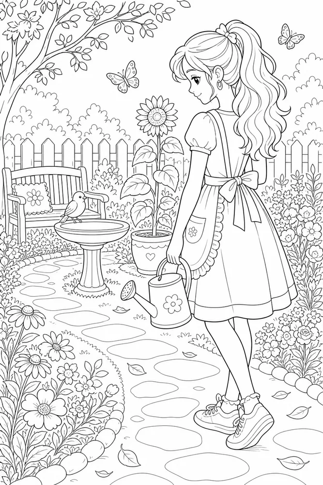 Cute Coloring Pages for Teens Cute coloring pages for teens garden setting coloring page