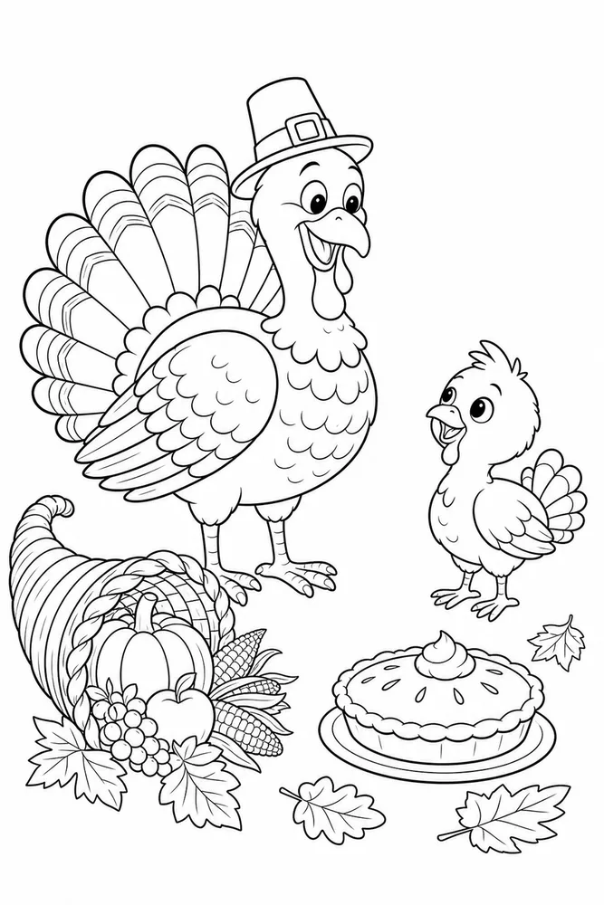 Happy Thanksgiving Happy thanksgiving family scene coloring page