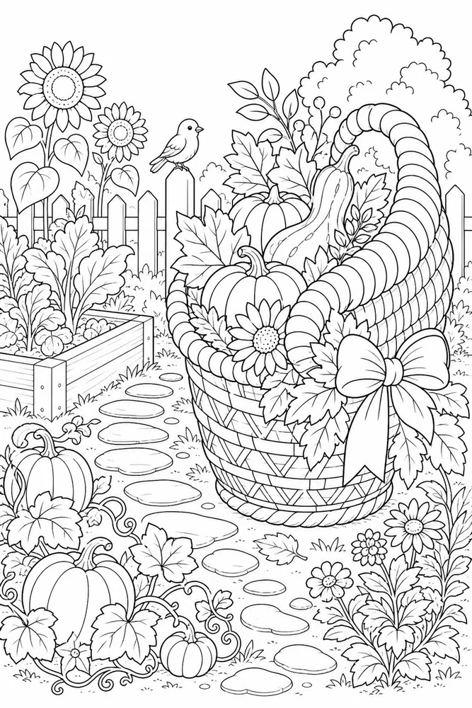 Happy Thanksgiving Happy thanksgiving garden setting coloring page