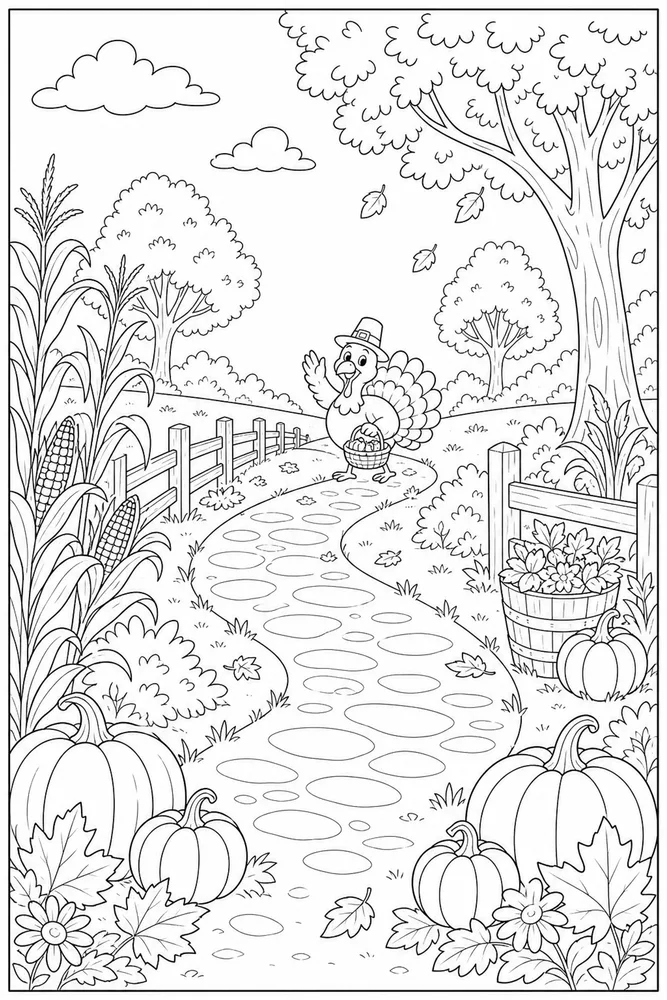 Happy Thanksgiving Happy thanksgiving outdoor path coloring page
