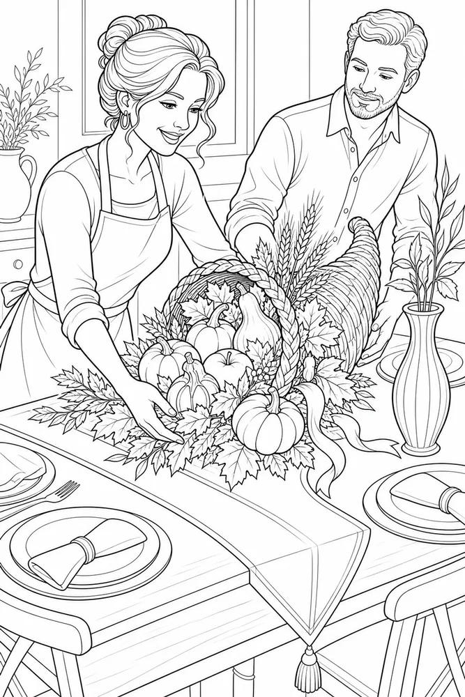 Thanksgiving for Adults Thanksgiving for adults activity scene coloring page