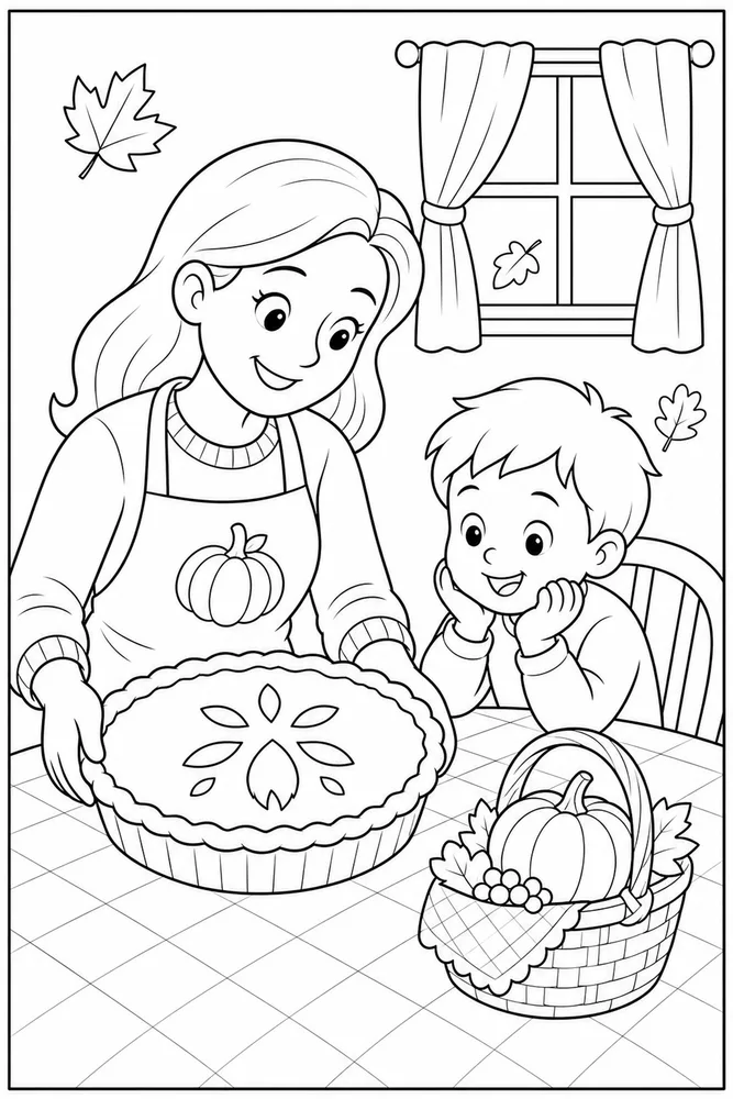 Thanksgiving Preschool Thanksgiving preschool family scene coloring page