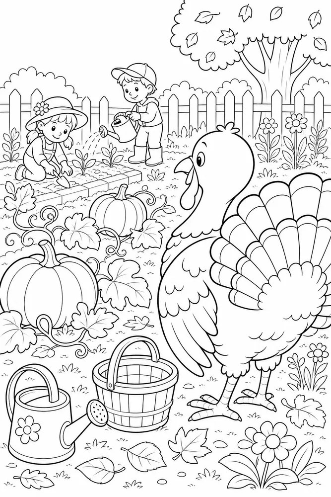Thanksgiving Preschool Thanksgiving preschool garden setting coloring page