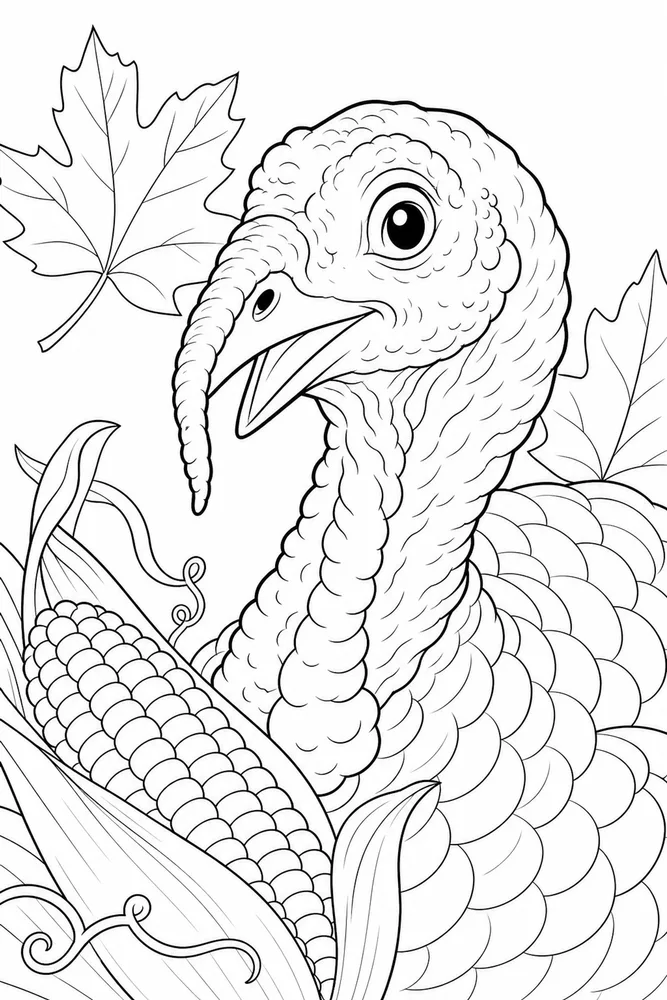 Thanksgiving Turkey Thanksgiving turkey close up detail coloring page