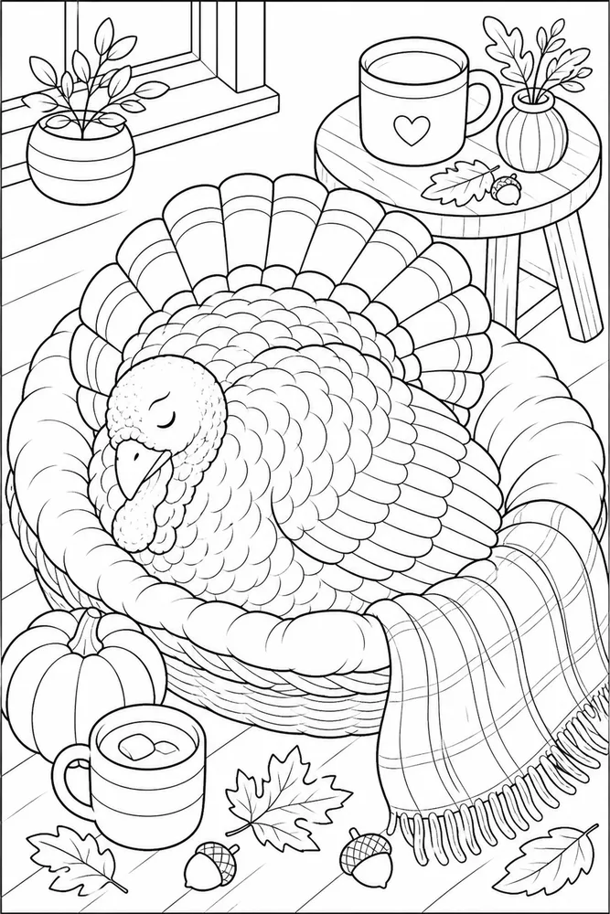 Thanksgiving Turkey Thanksgiving turkey cozy indoor moment coloring page