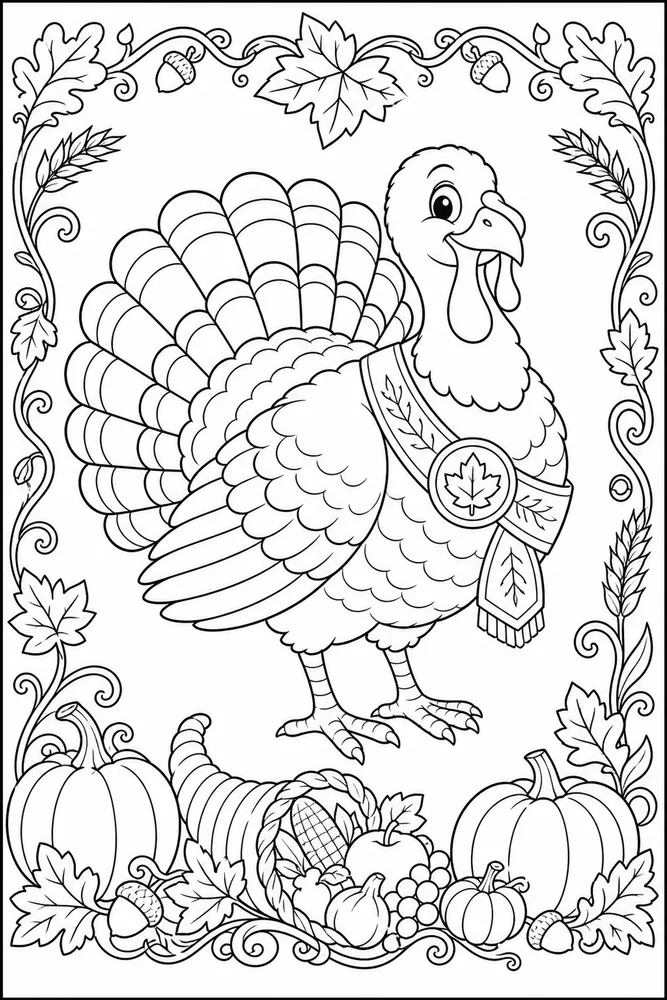 Thanksgiving Turkey Thanksgiving turkey decorative border coloring page