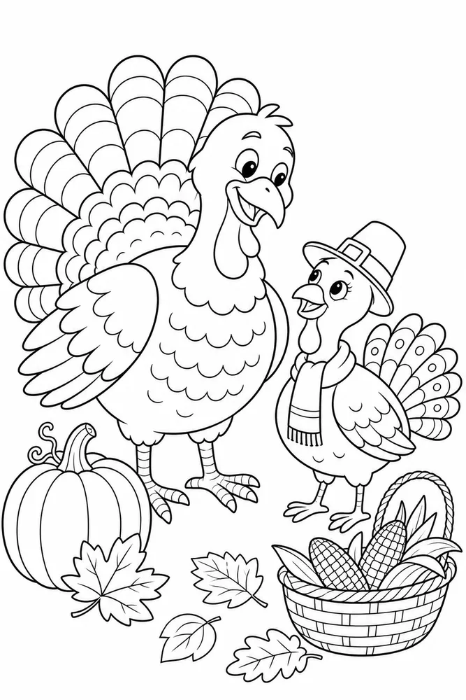 Thanksgiving Turkey Thanksgiving turkey family scene coloring page