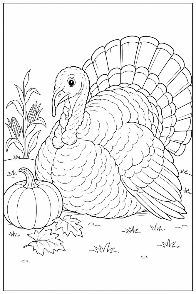 Thanksgiving Turkey Coloring Pages preview: Thanksgiving Turkey Thanksgiving turkey front portrait coloring page