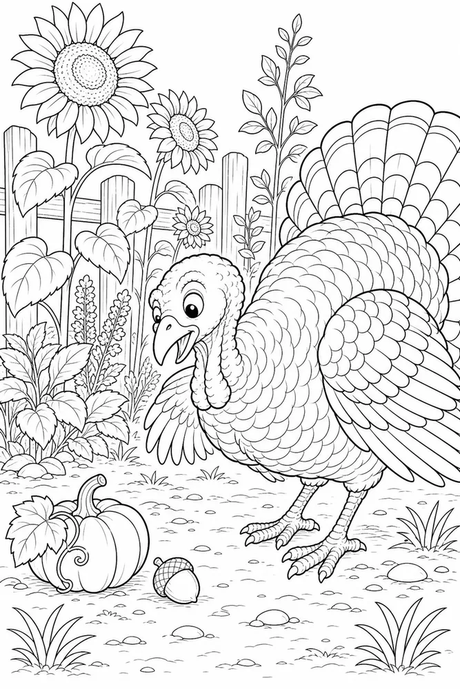 Thanksgiving Turkey Thanksgiving turkey garden setting coloring page