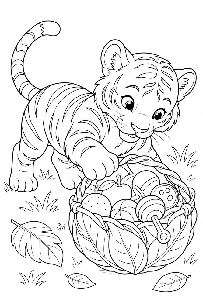 Baby Tiger Baby tiger activity scene coloring page