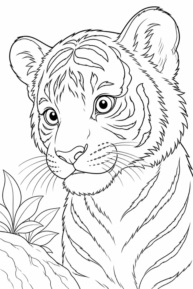 Baby Tiger Baby tiger close up detail coloring page