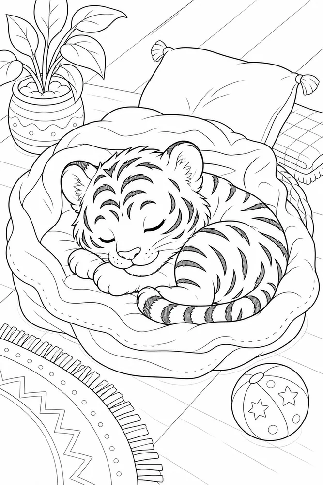 Baby Tiger Baby tiger cozy indoor moment coloring page