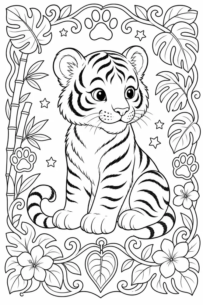 Baby Tiger Baby tiger decorative border coloring page