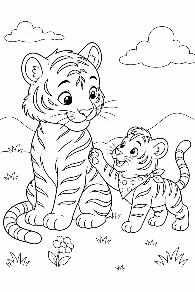 Baby Tiger Baby tiger family scene coloring page