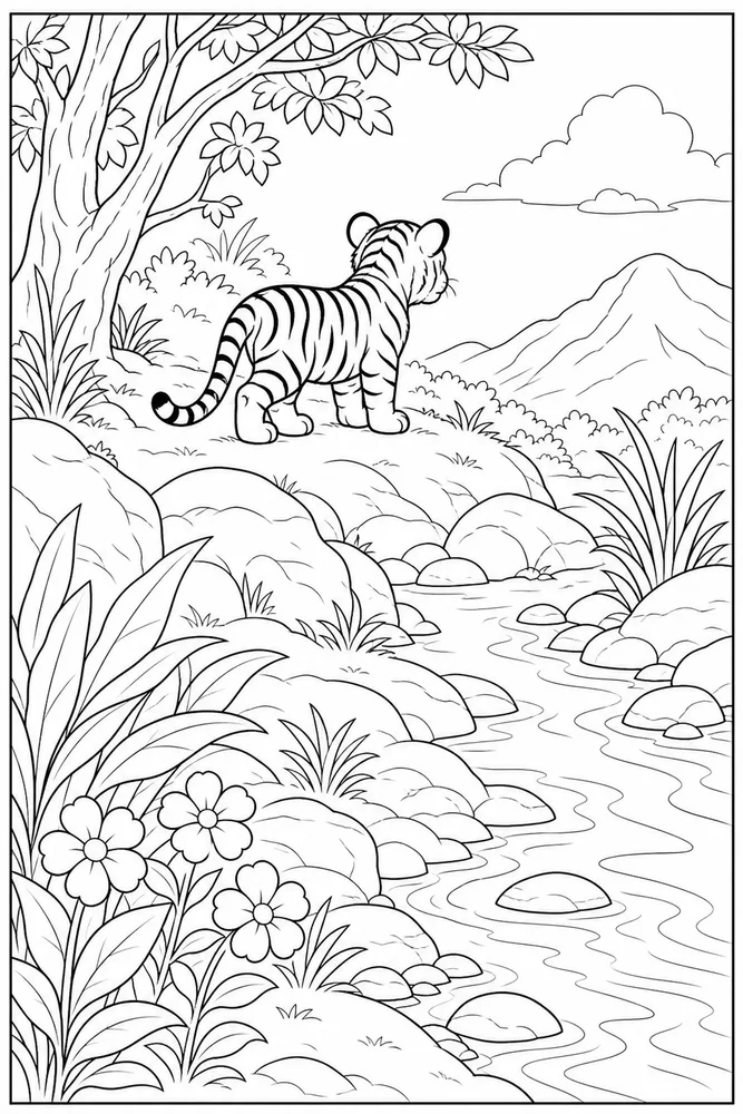 Baby Tiger Baby tiger habitat background coloring page
