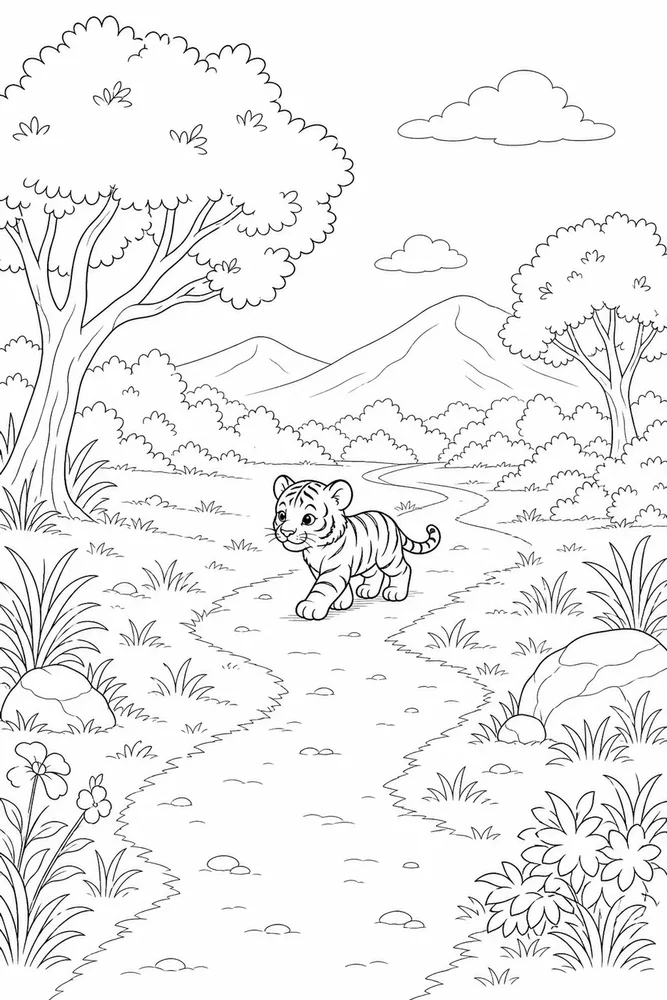 Baby Tiger Baby tiger outdoor path coloring page