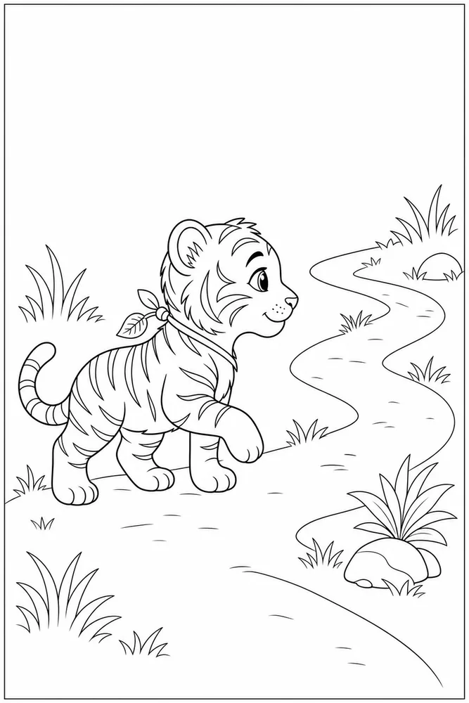Baby Tiger Baby tiger simple scene coloring page