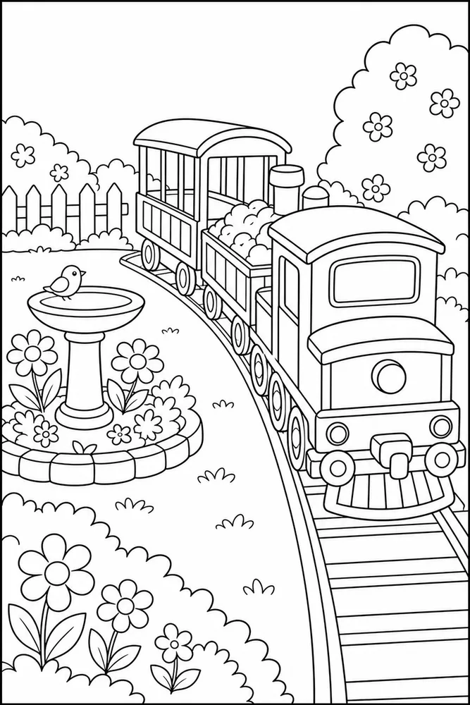 Easy Train Easy train garden setting coloring page