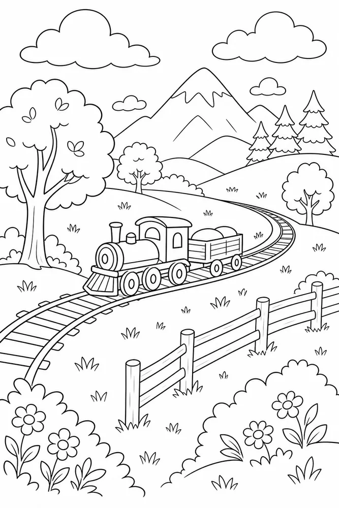 Easy Train Easy train outdoor path coloring page