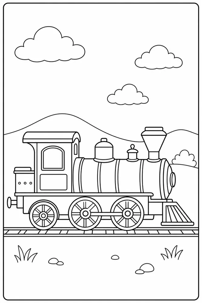 Easy Train Easy train simple scene coloring page