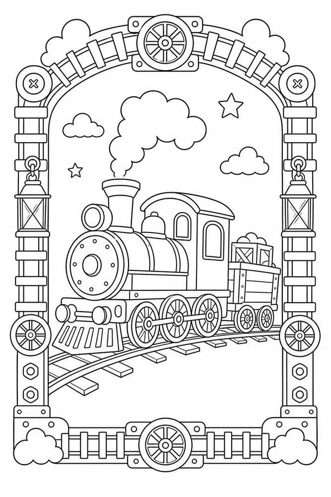 Simple Train Simple train decorative border coloring page