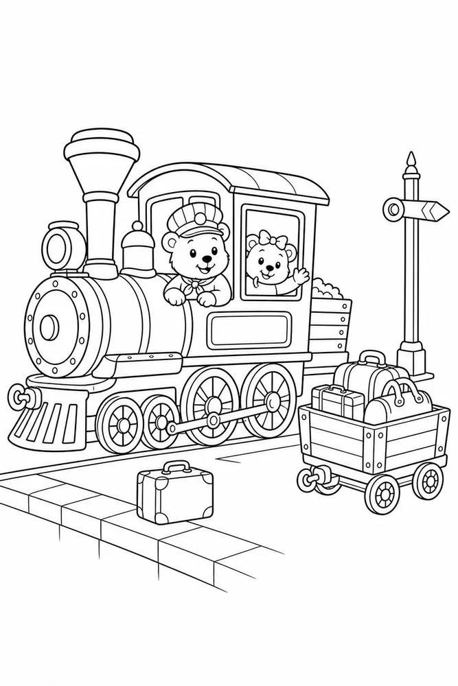Simple Train Simple train family scene coloring page