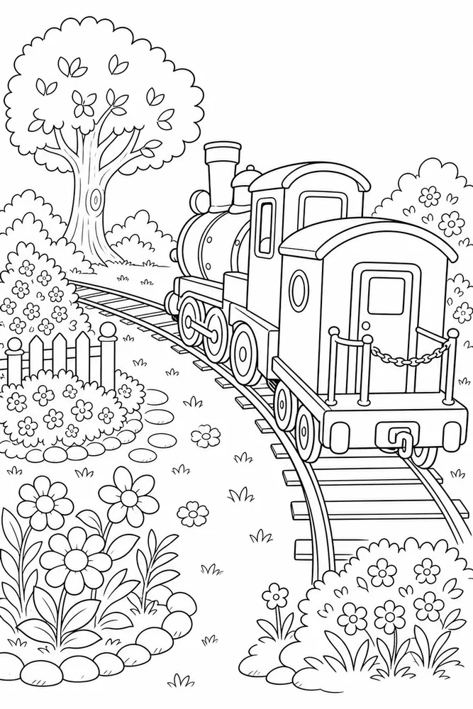Simple Train Simple train garden setting coloring page