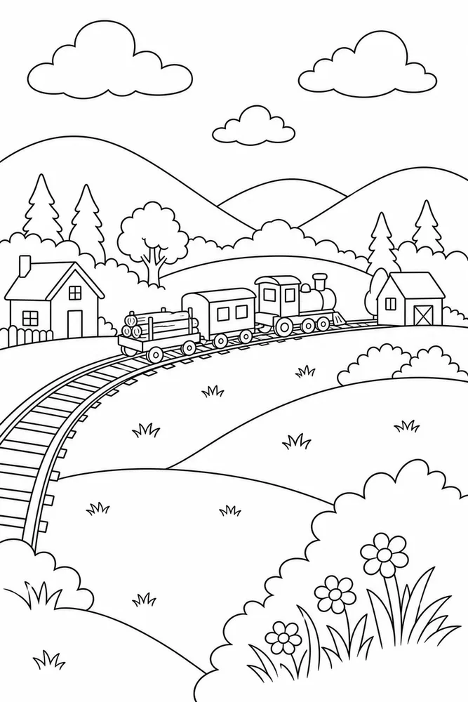 Simple Train Simple train habitat background coloring page
