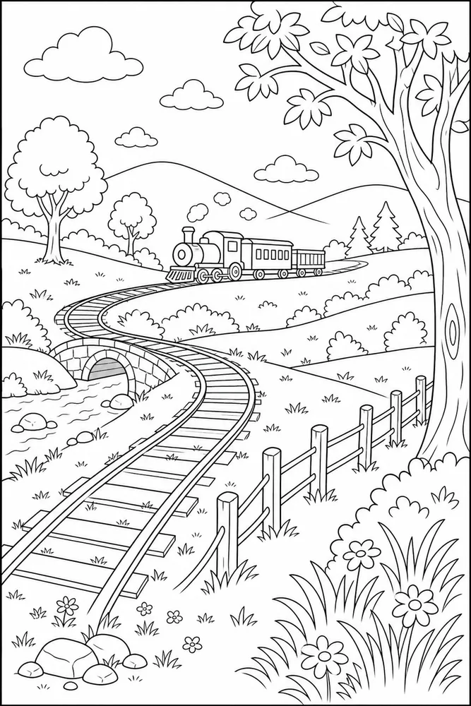 Simple Train Simple train outdoor path coloring page