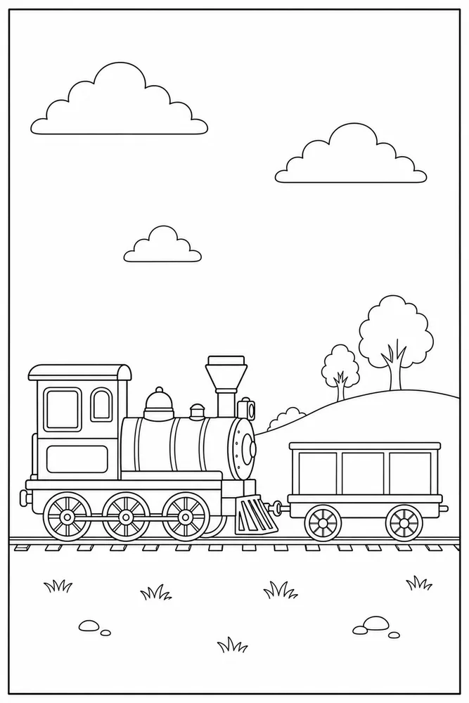 Simple Train Simple train simple scene coloring page