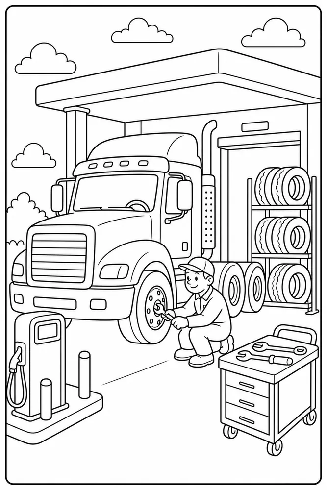 Big Truck Big Truck Service Station coloring page