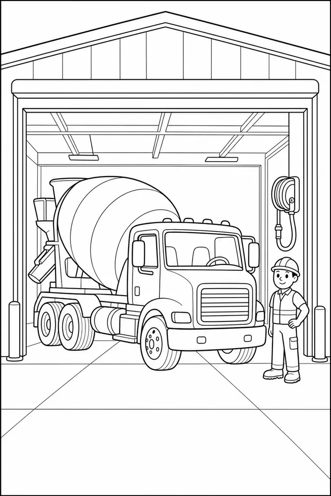 Cement Truck Cement Truck Garage Bay coloring page