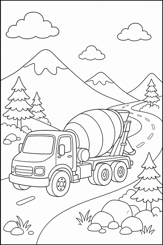 Cement Truck Cement Truck Mountain Road coloring page