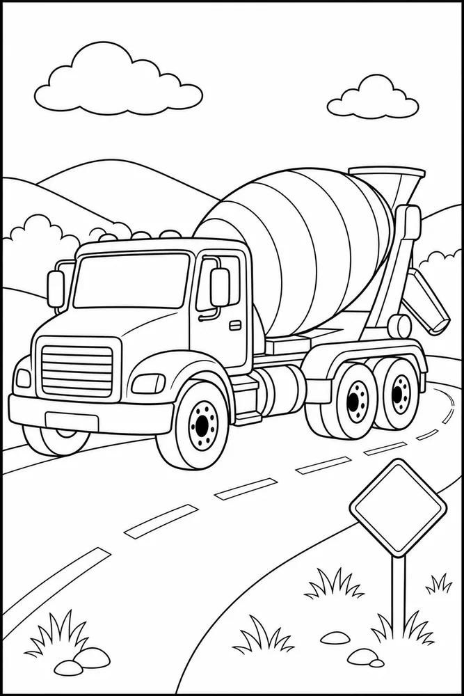Cement Truck Cement Truck Open Road coloring page