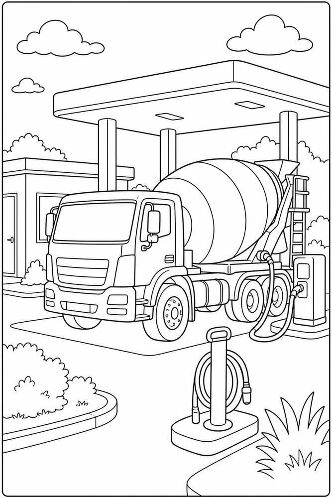 Cement Truck Cement Truck Service Station coloring page