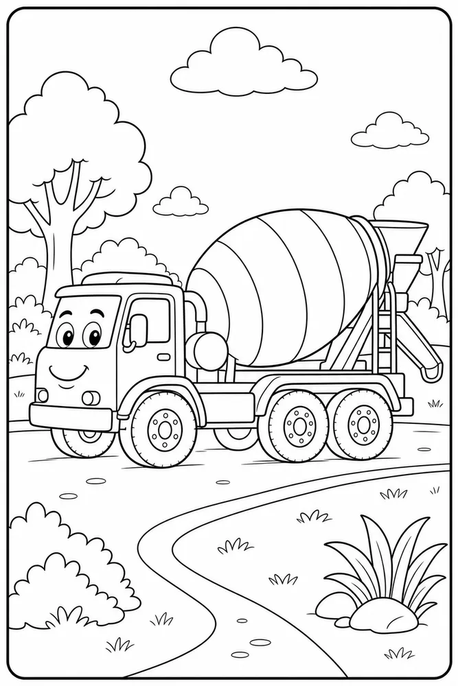 Cement Truck Cement Truck Side Road coloring page