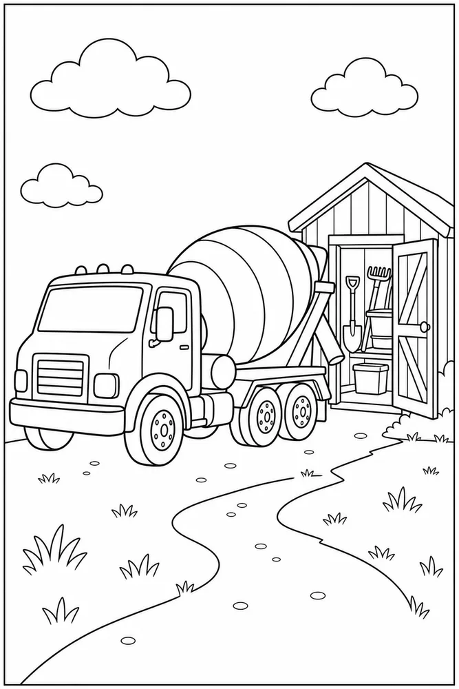 Cement Truck Cement Truck Tool Shed coloring page