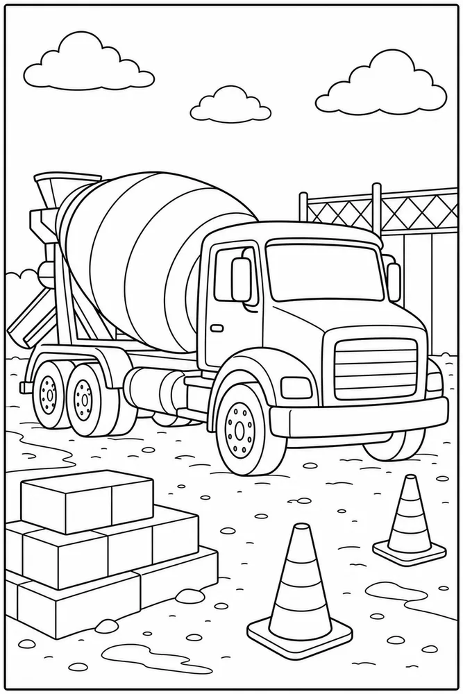 Cement Truck Cement Truck Work Site coloring page