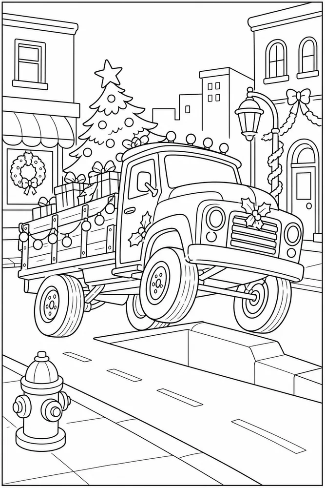 Christmas Truck Christmas Truck City Street coloring page