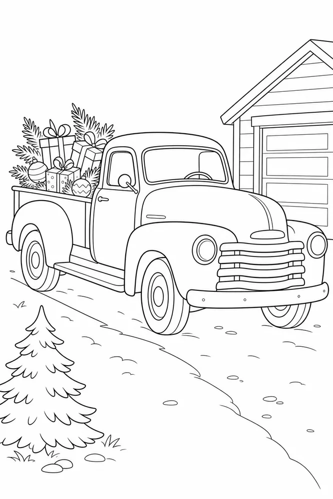 Christmas Truck Coloring Pages preview: Christmas Truck Christmas Truck Front View coloring page