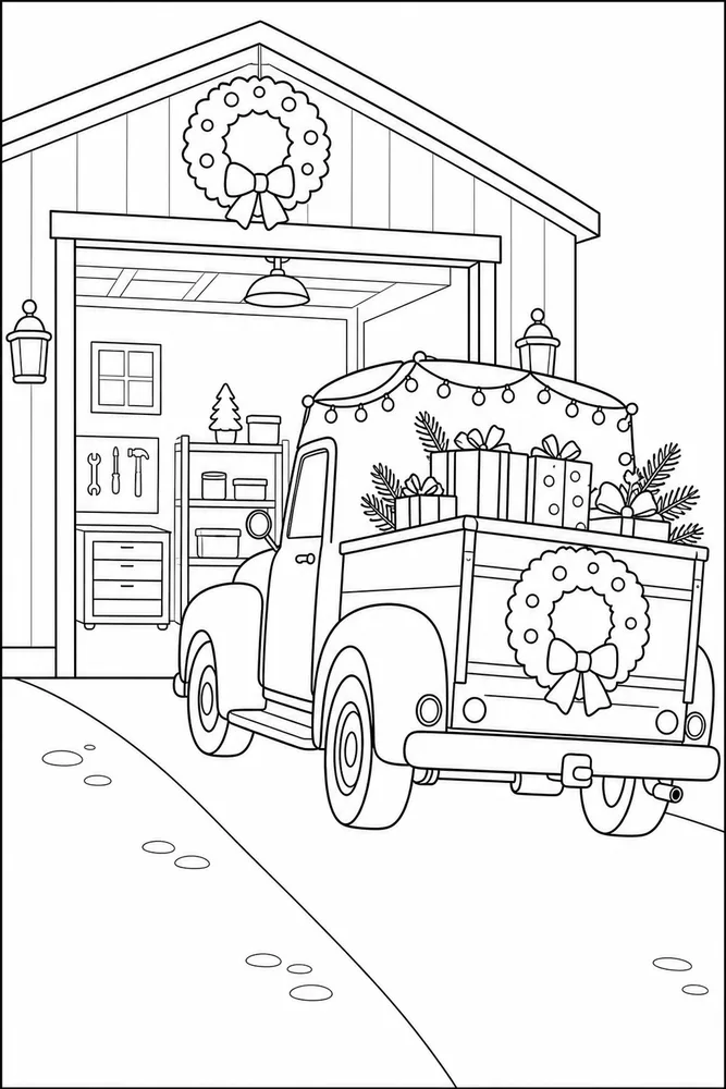 Christmas Truck Christmas Truck Garage Bay coloring page