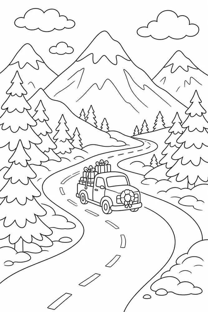 Christmas Truck Christmas Truck Mountain Road coloring page