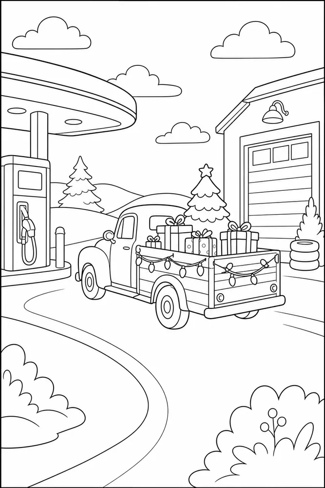 Christmas Truck Christmas Truck Service Station coloring page