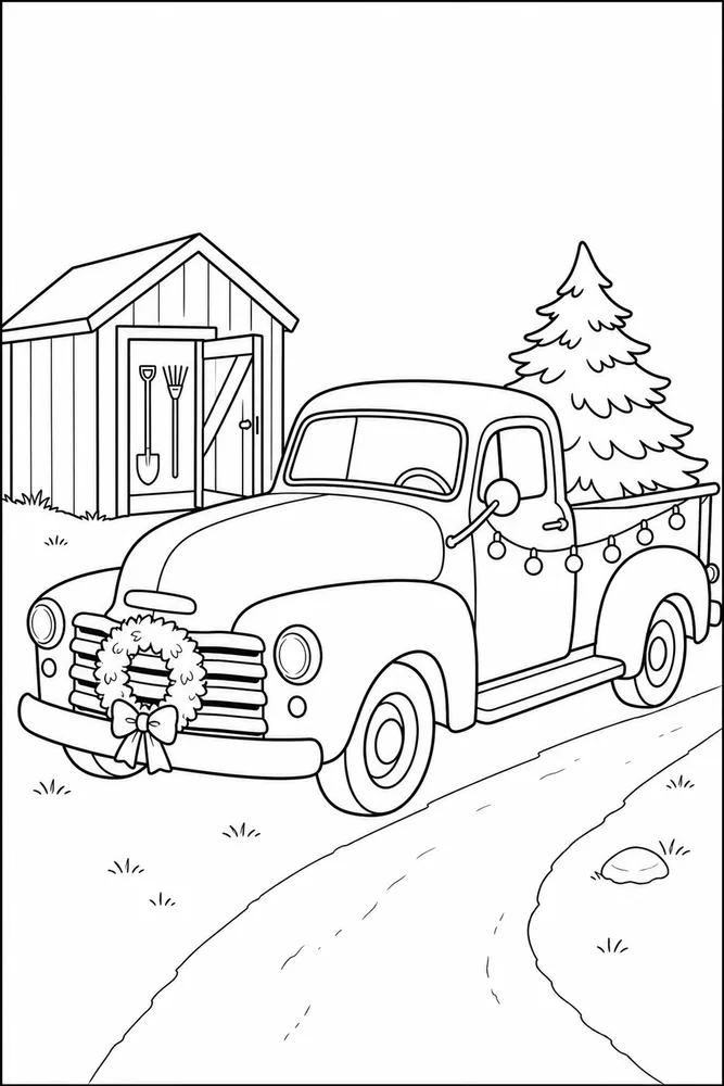 Christmas Truck Christmas Truck Tool Shed coloring page